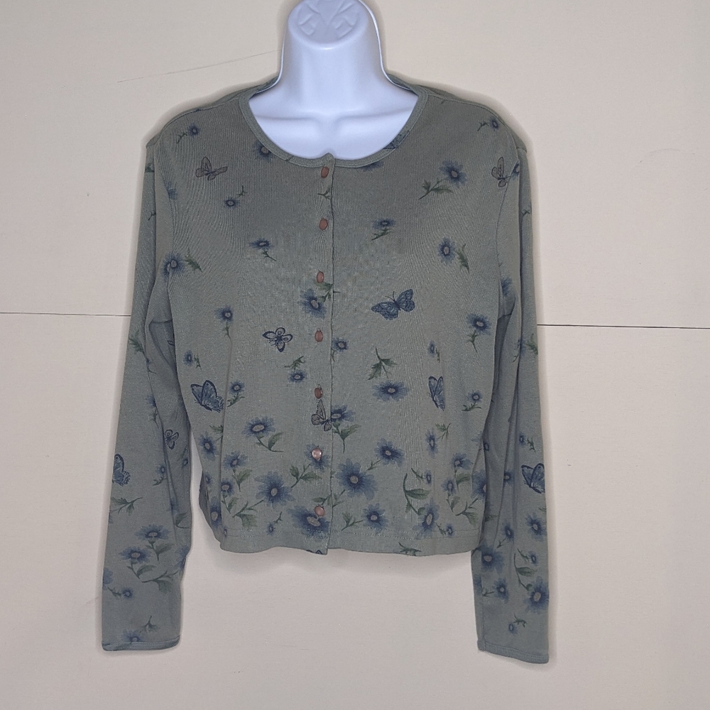 Y2K Fiorlini Butterfly and Flower Cardigan Cropped Sweater with Camisole